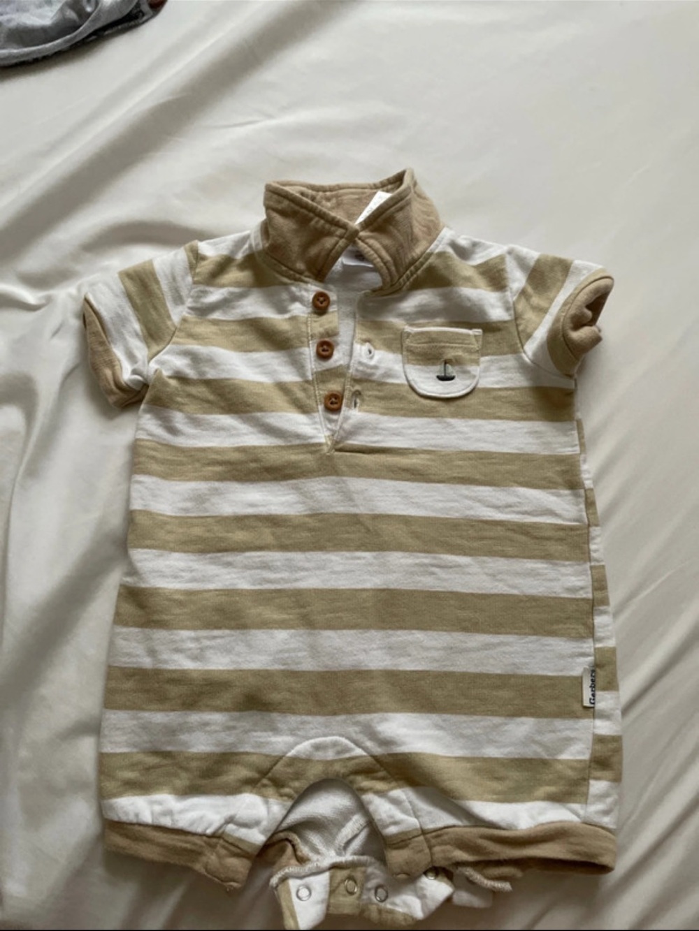 Gerber Beige and White Striped Baby Romper